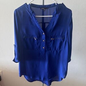 Love Culture Cobalt Blue V-Neck Button Blouse